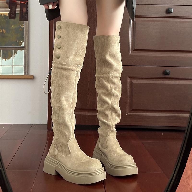 Two wear folded high knee-length boots women's thick-soled autumn and winter new thin medium tube high tube stacked knight boots