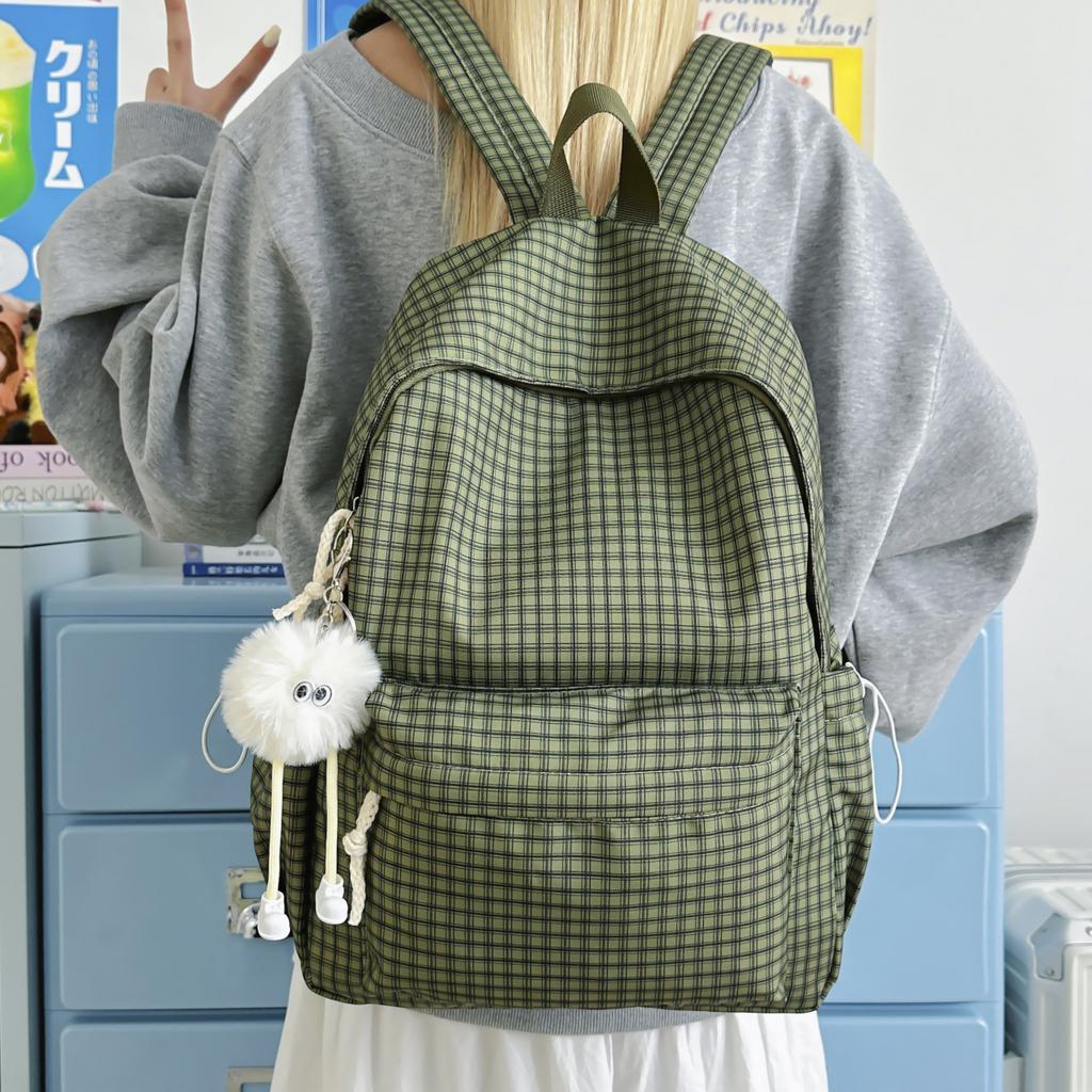 Vintage Plaid Ins Style Backpack Cute Korean Travel Daypack Lightweight Waterproof for Students Less