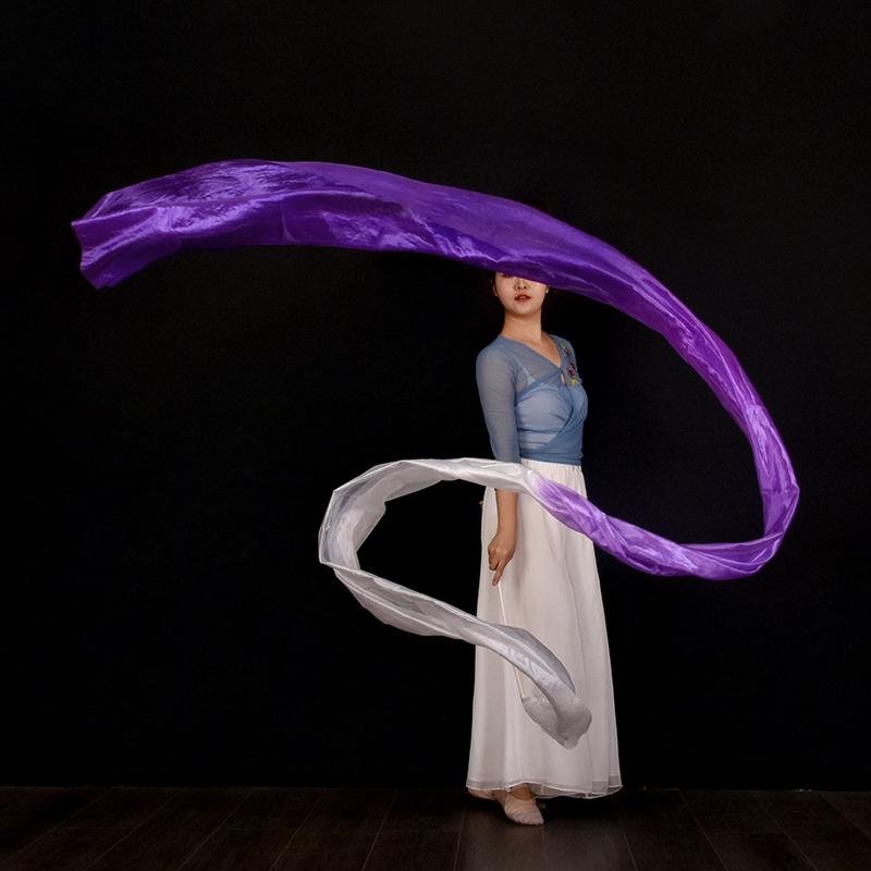 45*400cm Women Gradient Color Square Dance Belly Dance Practice Imitation Silk Streamer With Stick Chinese Style Flowy Ribbon