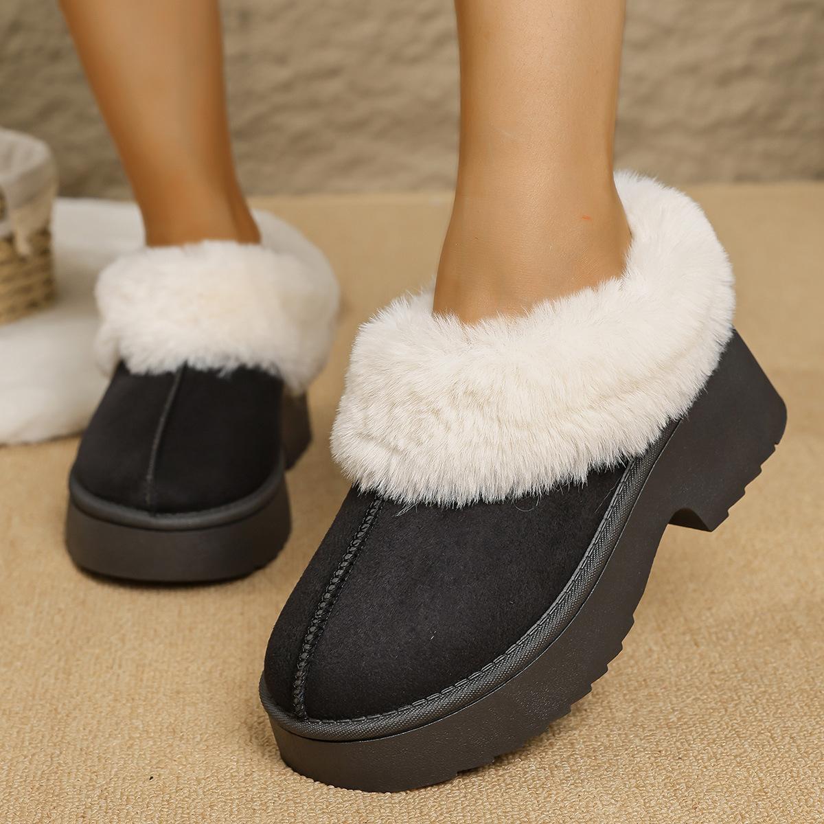 

Mao Mao slippers women s outer wear 2025 new winter piled thickened snow boots thick-soled thick-heeled warm cotton shoes 40 чёрный