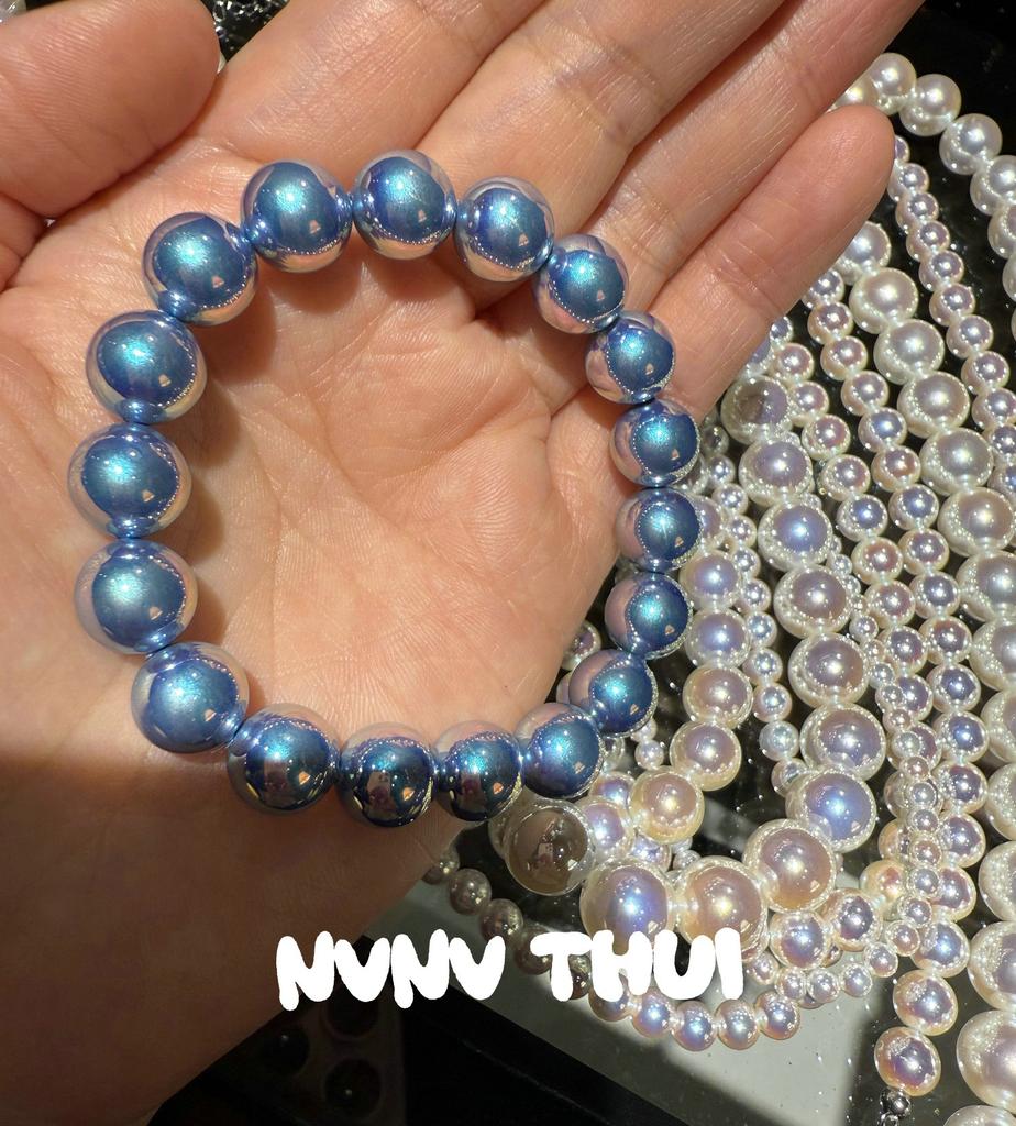 Blues Baroque, Silver Blue Rose Pearl Necklace, Comparable To Japanese Seawater Pearls Old Money Collarbone Chain, Bracelet