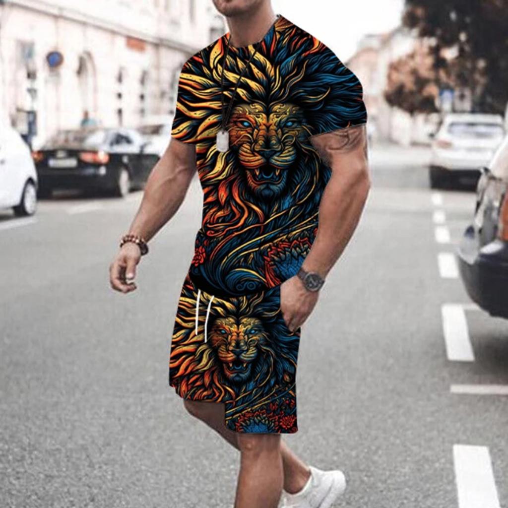 Men's Suit Summer Everyday Casual Short-Sleeved T-Shirt Outdoor Street Sports Stylish and Comfortable Shorts 3D Print
