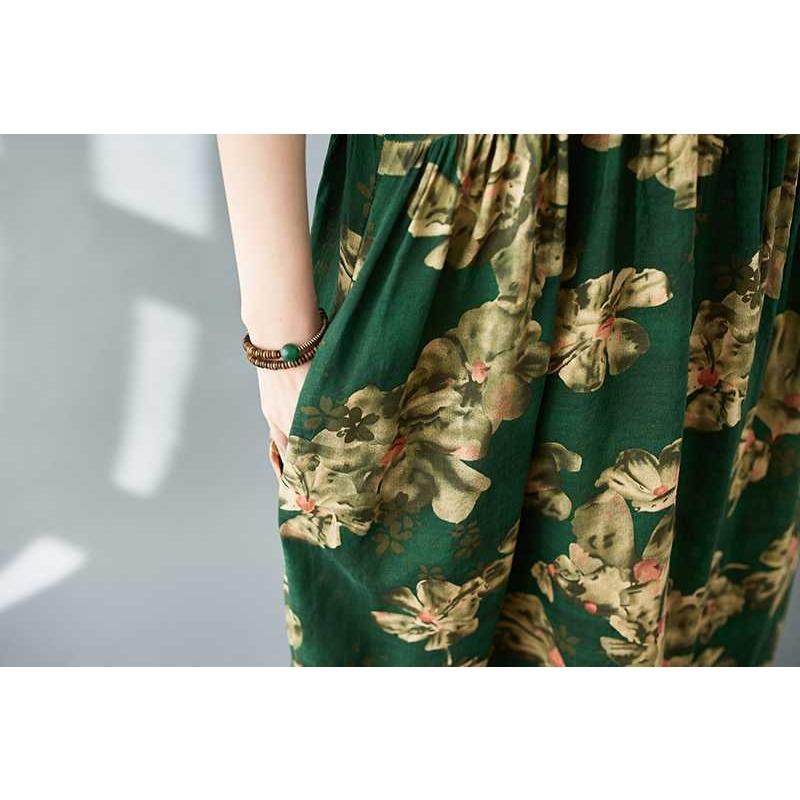 Simple Bohemian Print Dress Short Sleeve Round Neck Summer New Style Elegant Feel Long Dresses Women's Clothing
