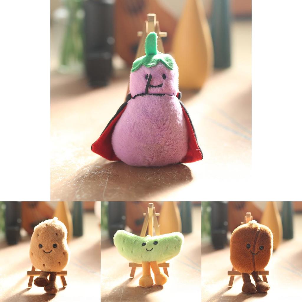 Adorable Cute Sandwich Plush Toy Keychain Hamburger Eggplant Doll Accessory