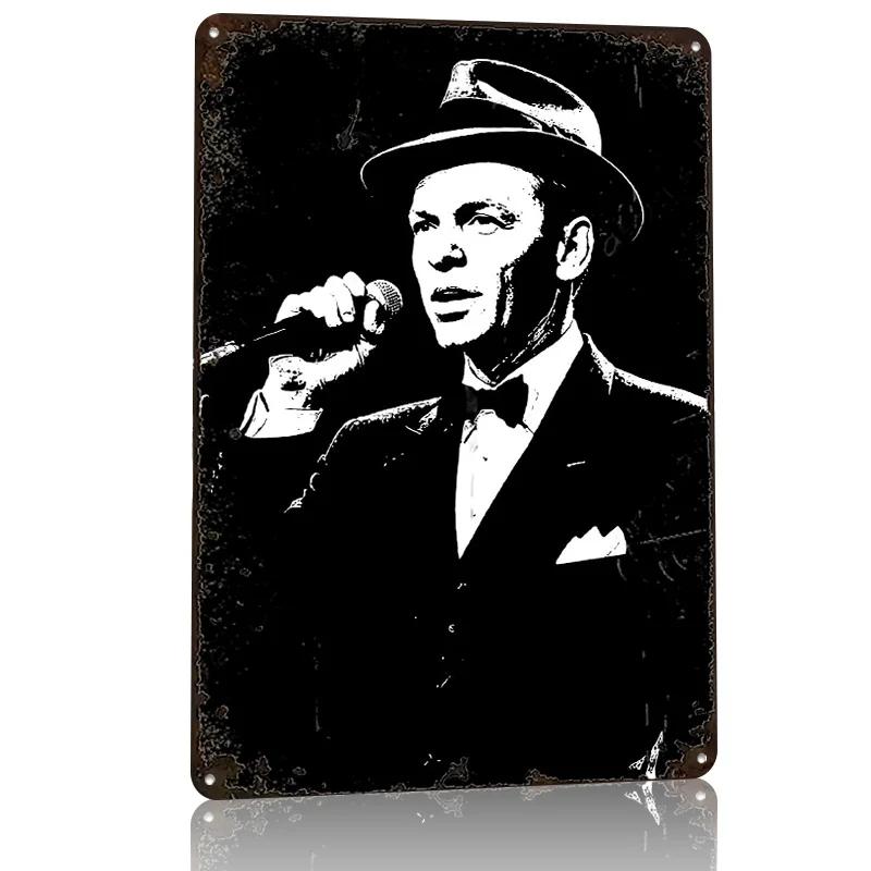 Frank Sinatra Black and White Portrait D Texture Printed Poster Custom Vintage Metal Tin Plate Sign for Wall Art Wand Deko Home