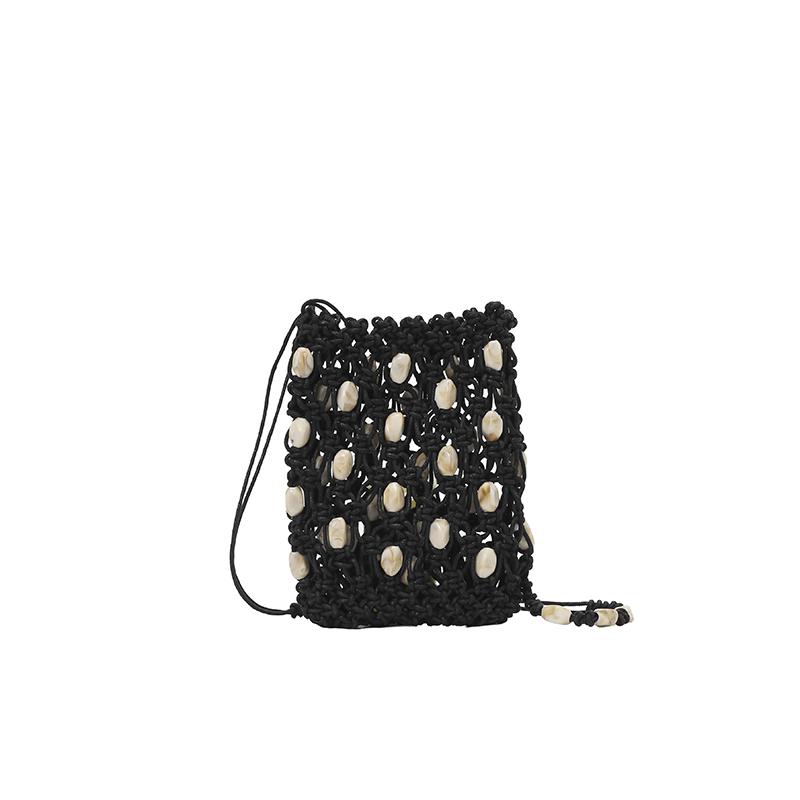 

2026 New Shell Beaded Woven Drawstring Bag Handmade Macrame Crochet Shoulder Bag Summer Beach Vacati Crossbody Purse for Women чёрный