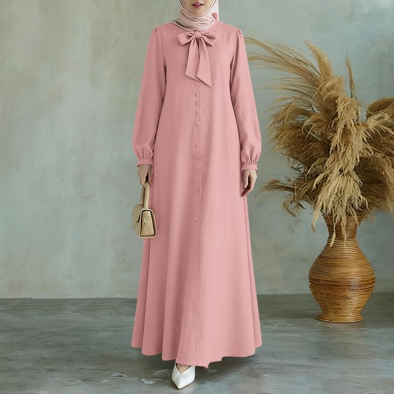 ZANZEA Women Casual Round Neck Loose Long Sleeve Muslim Dress