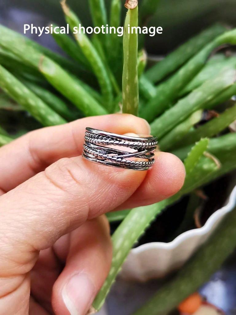 1 Stück Vintage Königlicher Stil Daumen gestrickter mehrschichtiger offener Ring, dicker verstellbarer Ring, robuster böhmisch eleganter Ring