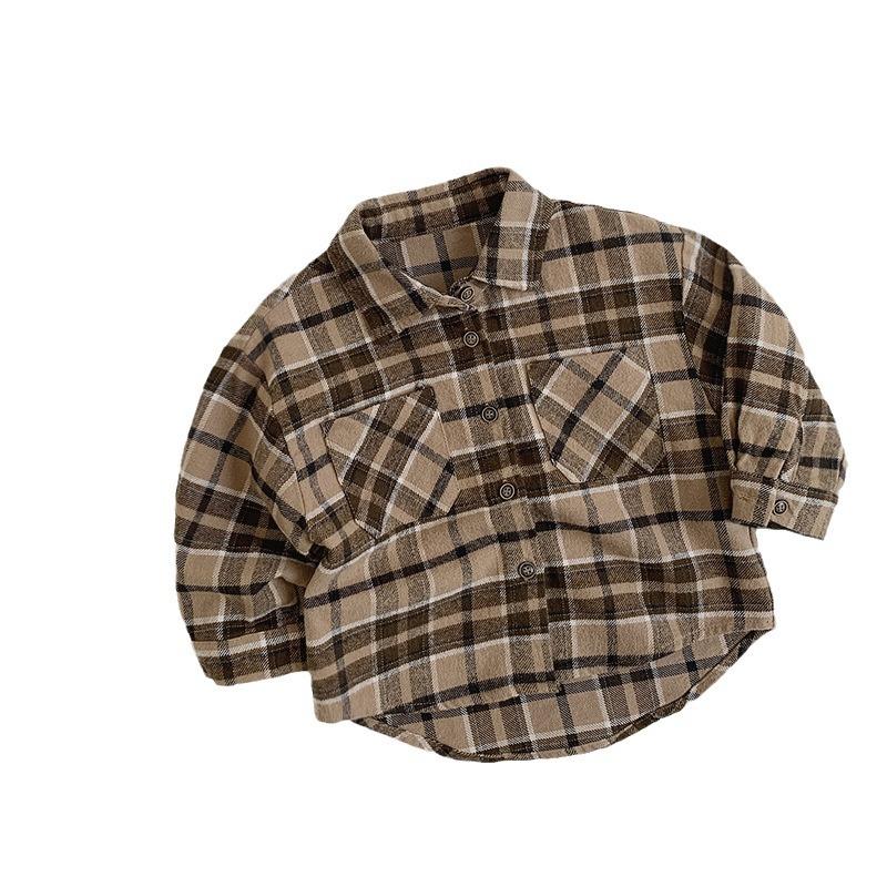 Vintage Plaid Long Sleeve Shirt Casual Boys Kids Top Outerwear Children Clothing