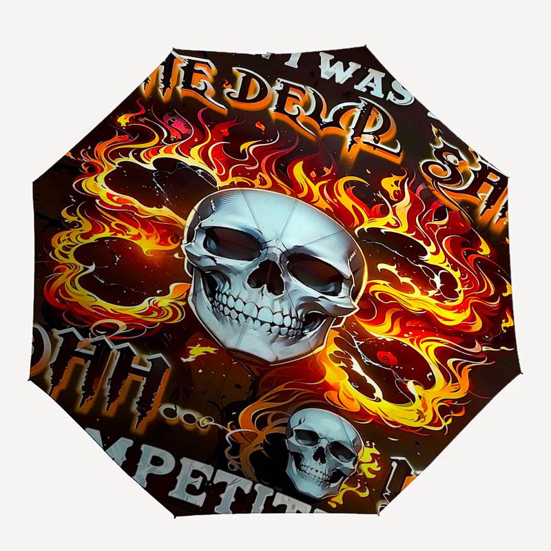 

1pc skull fire Automatic Open,Windproof, Compact Travel Umbrella, Gift for Birthday, Christmast93059