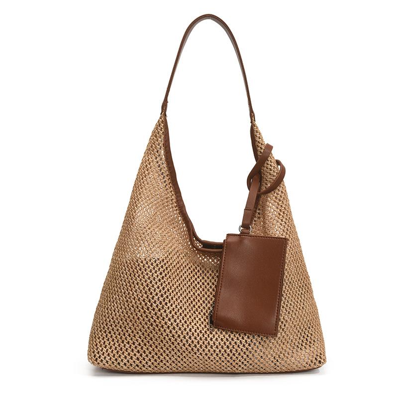 Wucifang Bags Nieuwe Dames Handgeweven Handtas Damesmode Seaside Strand Vakantie Schoudertas bruin