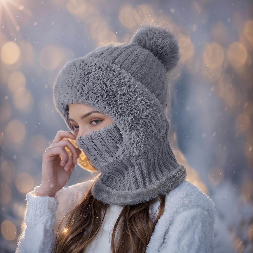 

2025 1pc Pink Fleece-Lined Hat with Ear Flaps - Windproof, Warm Winter Cap for Outdoor Cycling & Sports, Adjustable Neck Gaiter, Soft & Breathable сірий