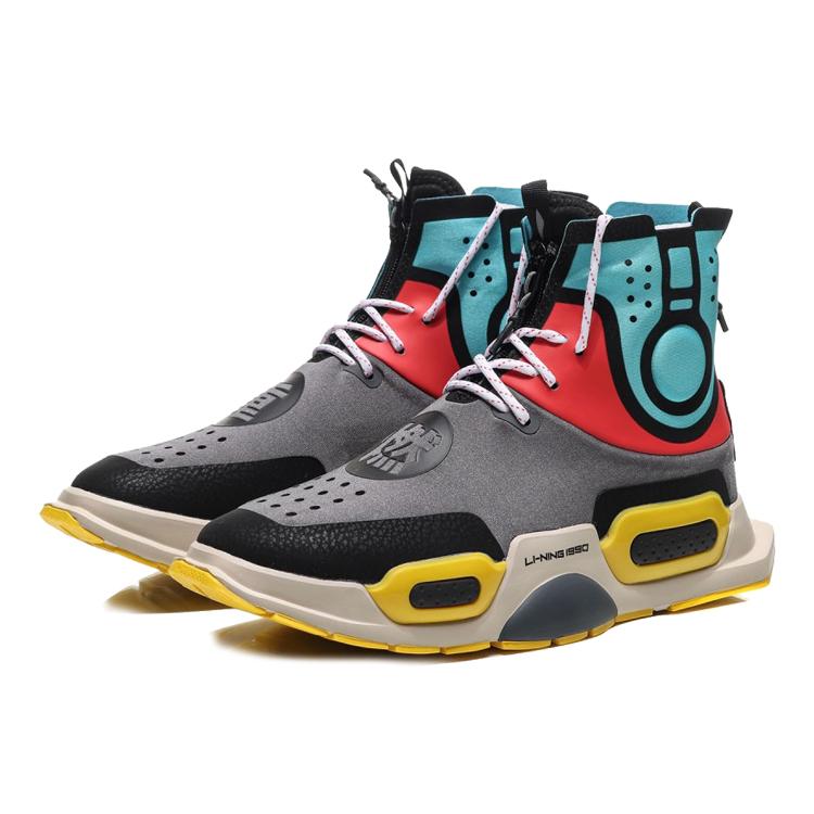 New LiNing Reburn Anti Slip Wear Resistant High Top Casual Shoes Unisex Iron Asphalt Gray AGBN054-2