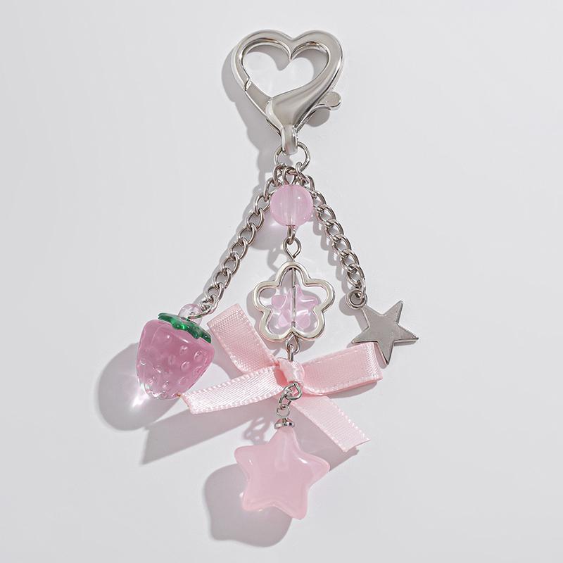 Słodka kreskówka truskawkowa kokarda gwiazda brelok wisiorek telefon urok dla kobiet dziewcząt plecak akcesoria dekoracyjne prezenty