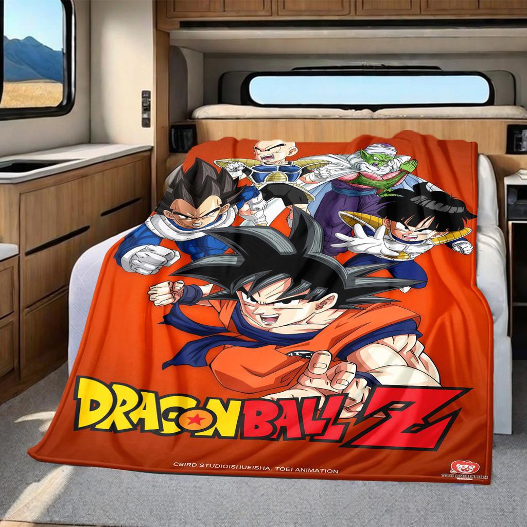 1 szt. Koc flanelowy z nadrukiem Son Goku, Wysokiej jakości, Na wszystkie pory roku, Wystrój domu, Ciepło i komfort, Idealny na prezenty świąteczne