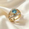 Vintage Inlaid White Blue CZ Women's Ring Gorgeous Two Color Hand Carving Daily Wear Party Jewelry Anniversary Gift