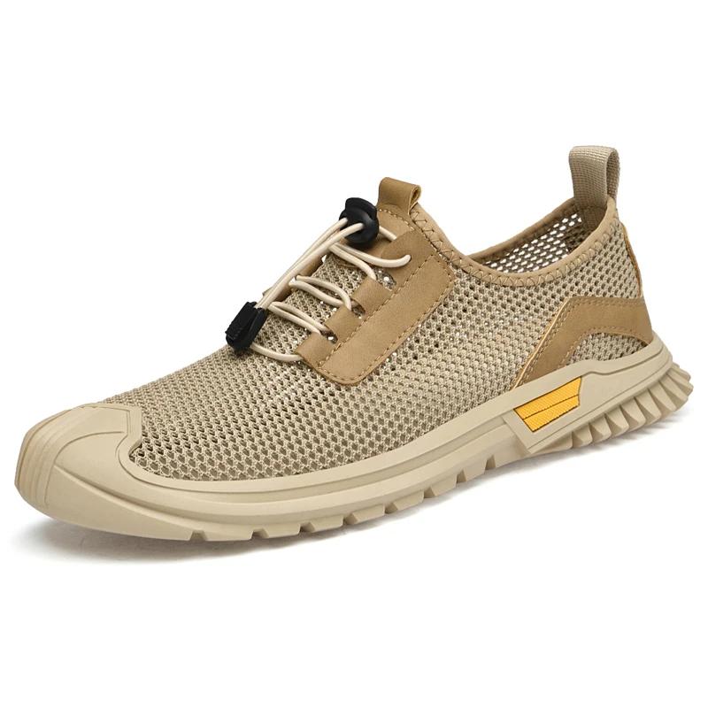 Breathable Mens Shoes Non-slip Rubber Summer Sports Mesh Shoes Outdoor Walking Sports Sneakers Lace-up Casual Trekking Footwear