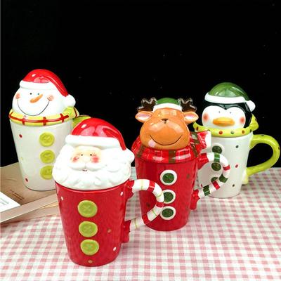 Christmas Ceramic Mug Moose Cute Cartoon Mug Santa Claus Gift Mug Snowman Penguin Coffee Mug