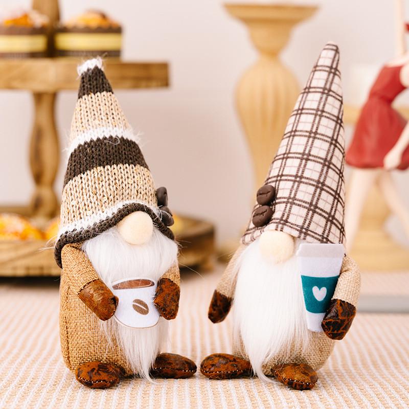 Adorable Coffee Bean Gnome Figurine With Cozy Knitted Hat For Festive Decorations