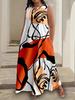 Plus Size African Impressionist Gold Leopard Sleeveless Long Dress
