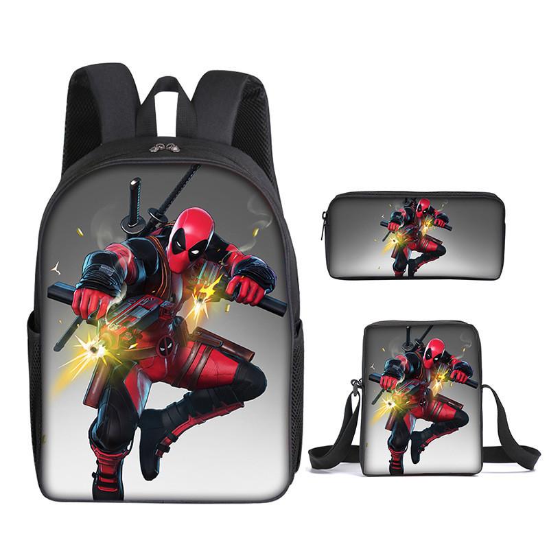 Deadpool 3pcs Student School Bag Backpack Lunch Bags Pencil Case Gifts Kids