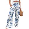 Women's Summer Elastic Waist Floral Printed Cotton And Linen Loose Pants