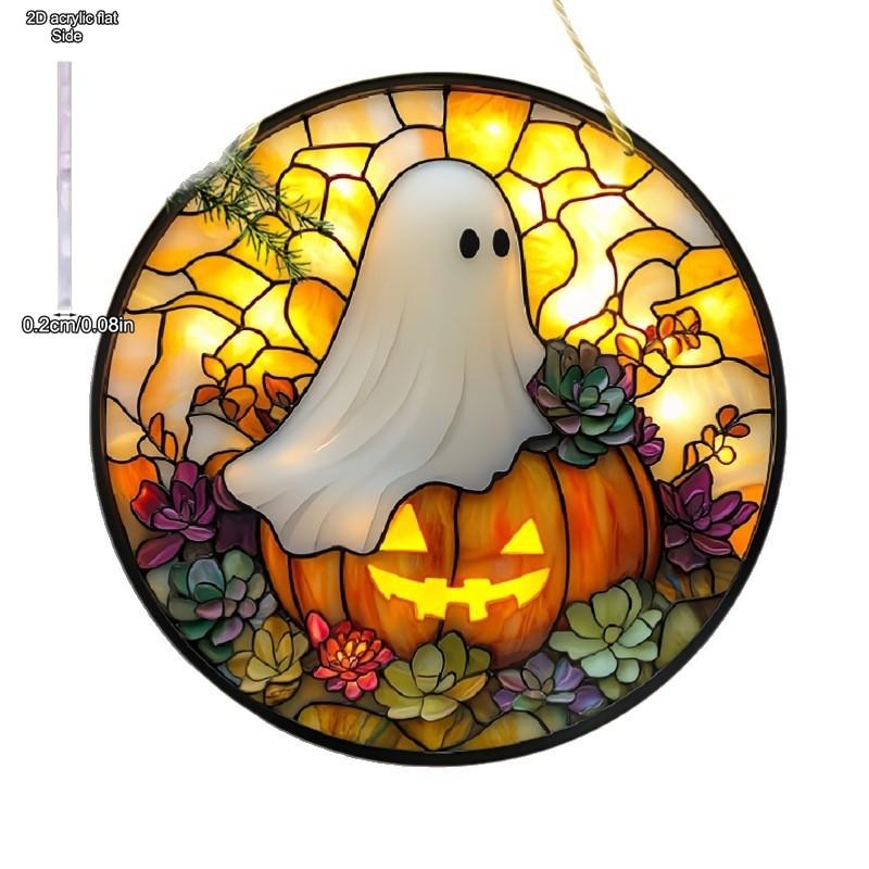 Halloween Cute Little Ghost Acrylic Sun Catcher Hanging Indoor and Outdoor Home Courtyard Garden Decoration Hanging Board, Durable Acrylic Sign