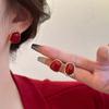 2026 New Retro Enamel Wine Red Metal Stud Earrings for Women Fashion Geometric Earrings Elegant Wedding Jewelry Accessories