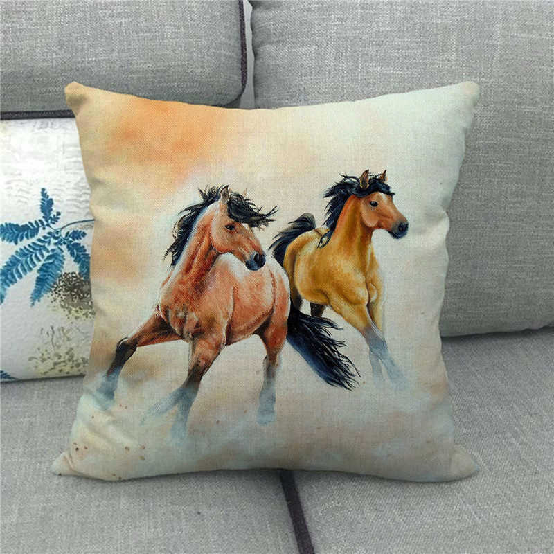 Wild Horses Galloping On The Grassland Digital Printing Short Plush Pillow Covers For Car Sofa Office Cushion Cover Home Goods