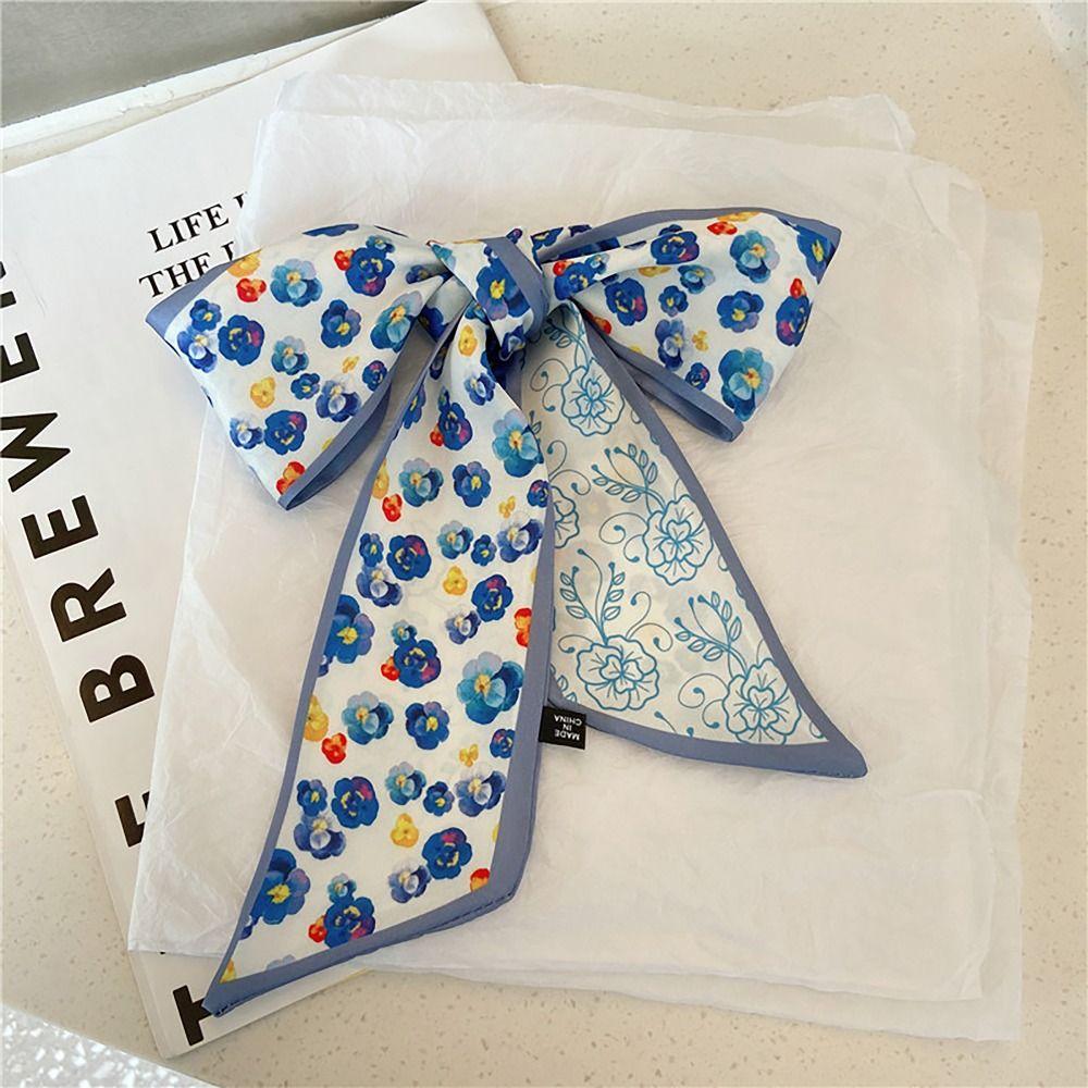 French Pastoral Style Hair Tie Elegant Rose Plum Blossom Bag Strap Bag/Hair Accessories Silk Scarf Headband Women Girls