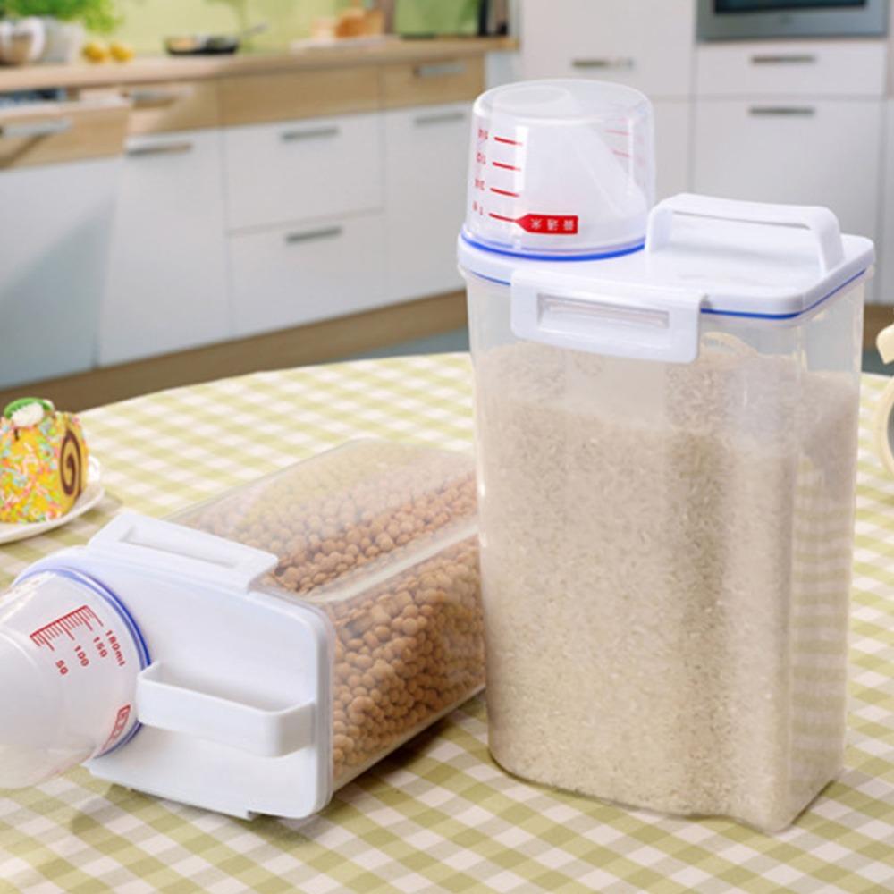 2PCS With Measuring Cup Rice Dispenser Pp Food Storage Barrel  Home Dry Food Storage