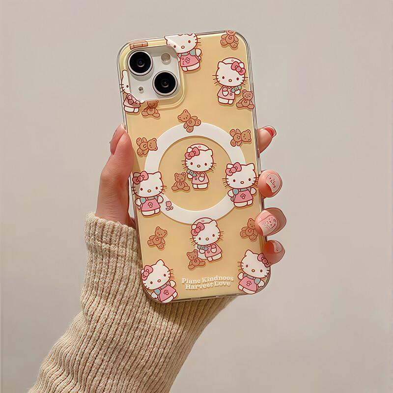 Magnetic Hello Kitty Bracket Phone Casing For Iphone 17 16 Pro Max 17 Air 15 14 12 13 11 Pro Max 16 12 13 Mini Plating Case