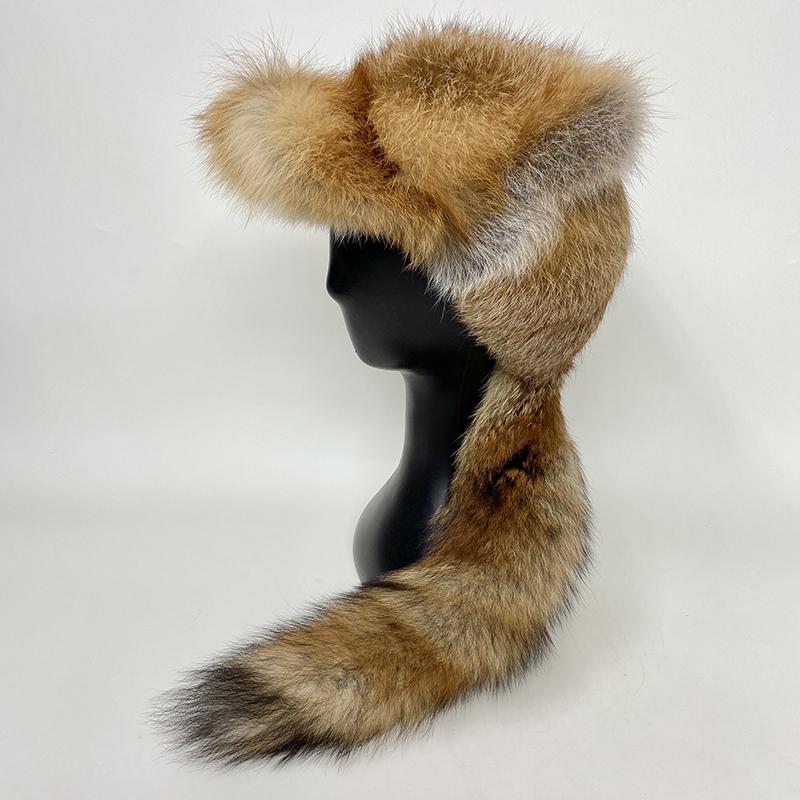 New Women Natural Fox Fur Caps for Winter Thick Warm Ear Fashion Ushanka Hat Baseball Pom Pom cap Lady Real Fox Fur hats