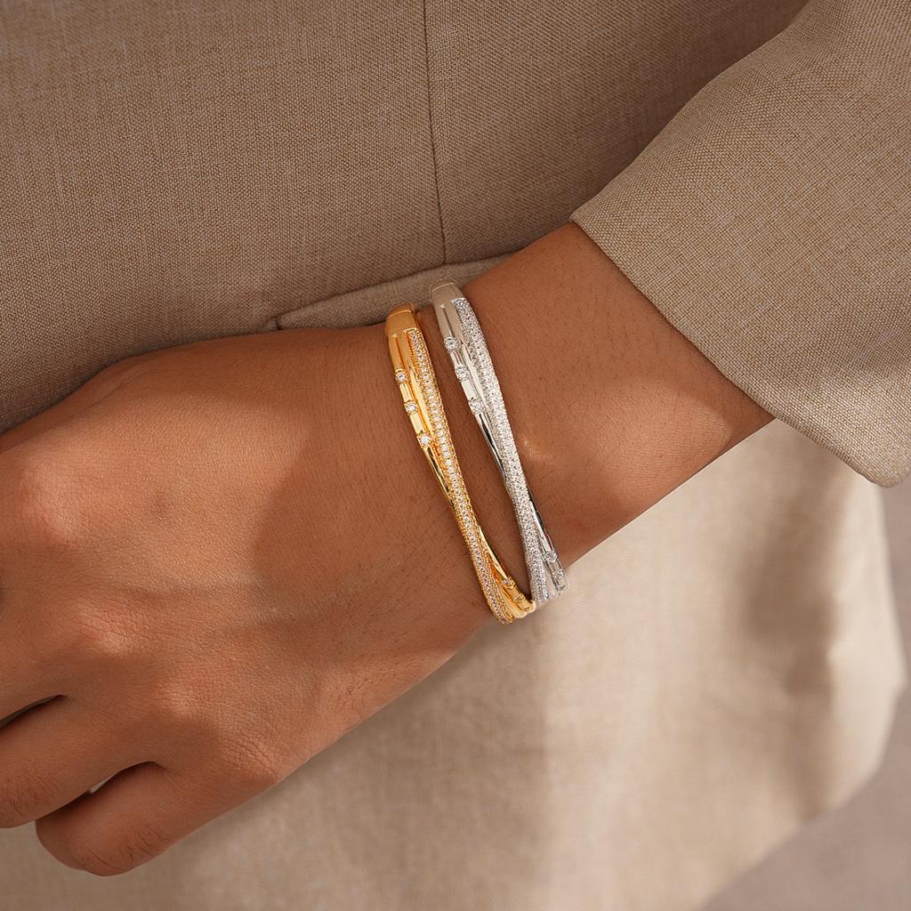 18k real gold electroplated zircon round cross buckle bracelet versatile temperament jewelry