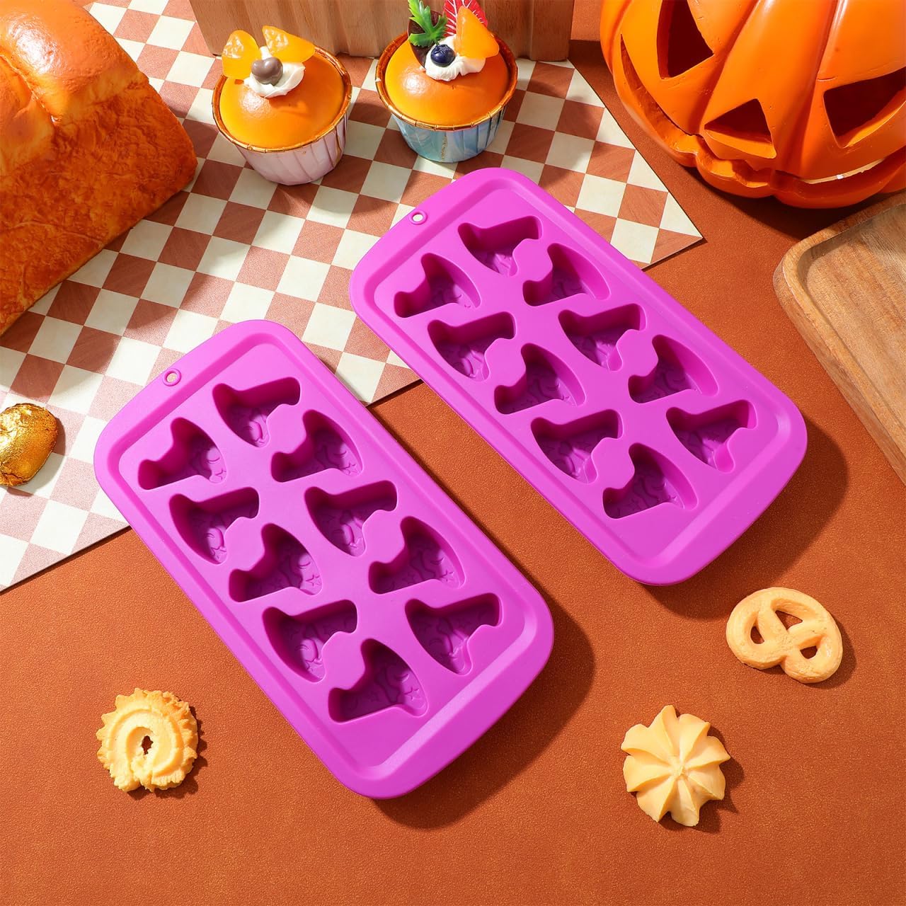 Hemoton 2PCS Halloween Baking Silicone Molds,Halloween Chocolate Molds,Witch Hat Gummy,Silicone Ice Cube Mold,Candy Cookie, for Gummies, Candies,