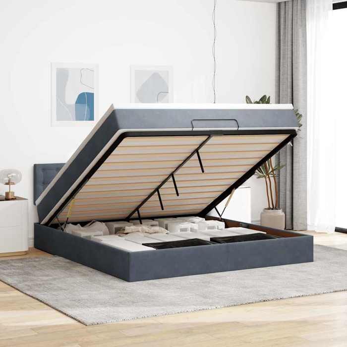 VidaXL Ottoman Bed Frame with Mattress Dark Grey 160x200 Cm Velvet 3312777