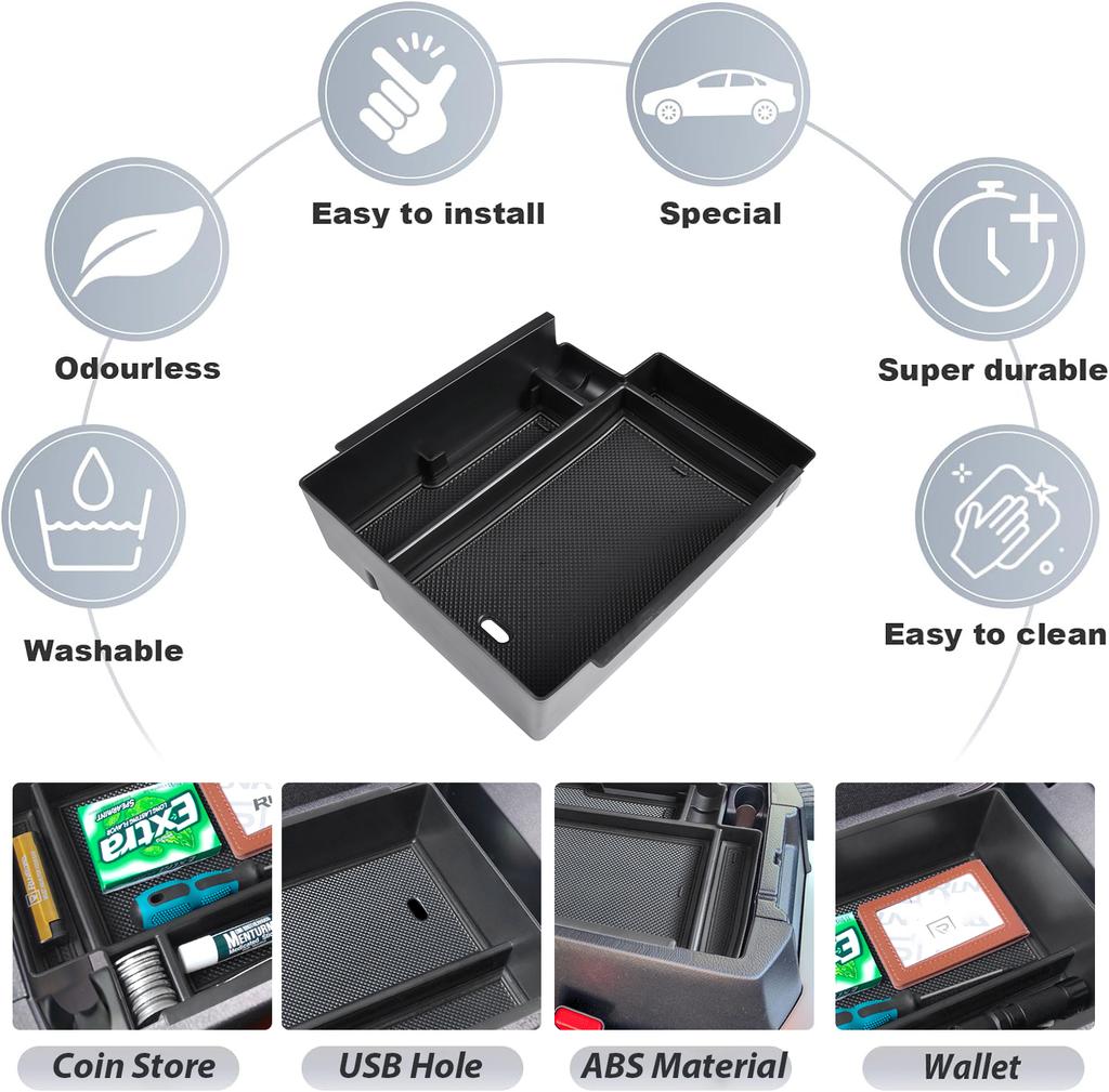 2PCS Center Console Organizer Set Compatible with 2010-2025 Toyota 4Runner Accessories Divider Armrest Tray Car ABS Storage Box
