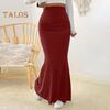 Women Maxi Skirt High Waist Solid Color Fishtail Skirt Slim Fit Hip Lifting Ankle Length Skirt Shirring Design Long Skirt