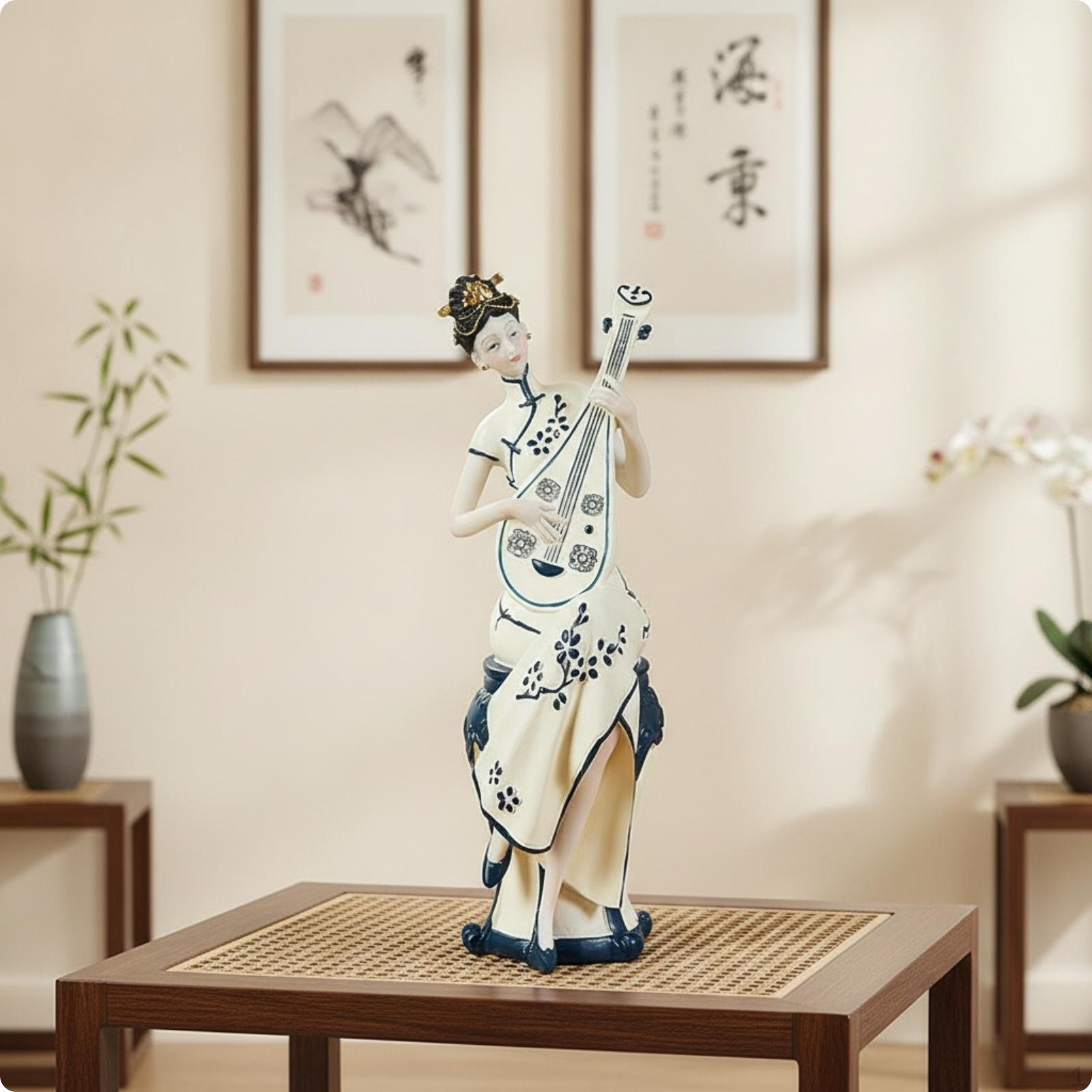 Chinese Lady Figurine Elegant Ceramic Statue Glazed Traditional Female for