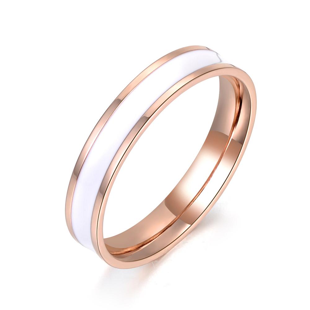 JeeMango Fashion Black/white 2 Colors Painting Oil Rose Gold Color Simple Wedding Rings Jewelry Stainless Steel Ring JR18052