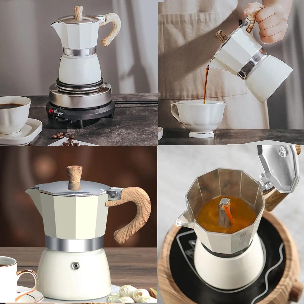 2-6 Cups Single Valve Moka Pot Stovetop Coffee Pot Italian Coffee Machine Cuban Coffee Percolator for Espresso Cappuccino Latte