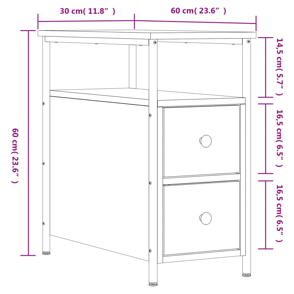 Nightstand Gray Sonoma Oak 30 x 60 x 60 cm Engineered Wood