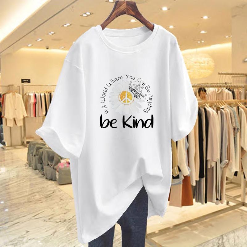 

pure cotton white short-sleeved t-shirt women s summer new loose inner medium and long top bottoming shirt S