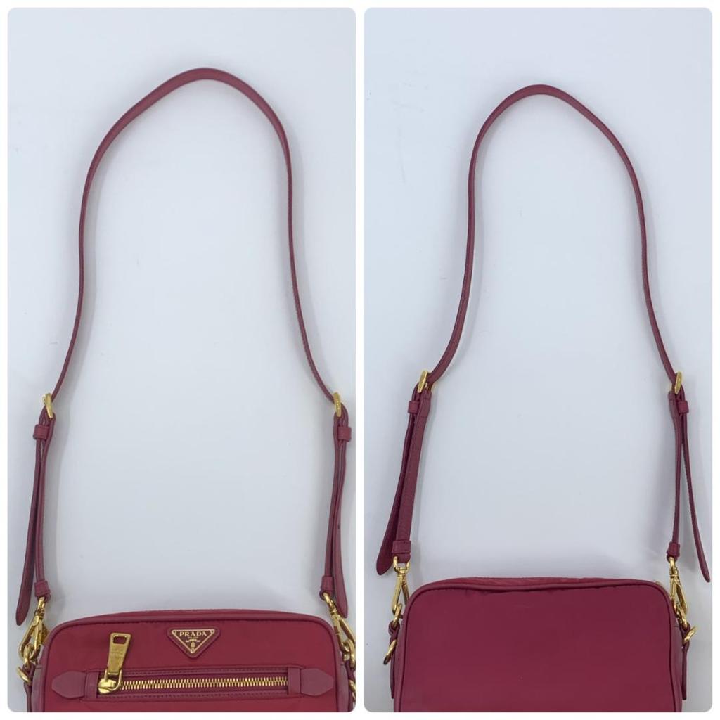 PRADA Shoulder Bag Pochette Crossbody Diagonal Strap Tessuto Nylon Gold Hardware Leather Pink Women's Triangle Logo Plate
