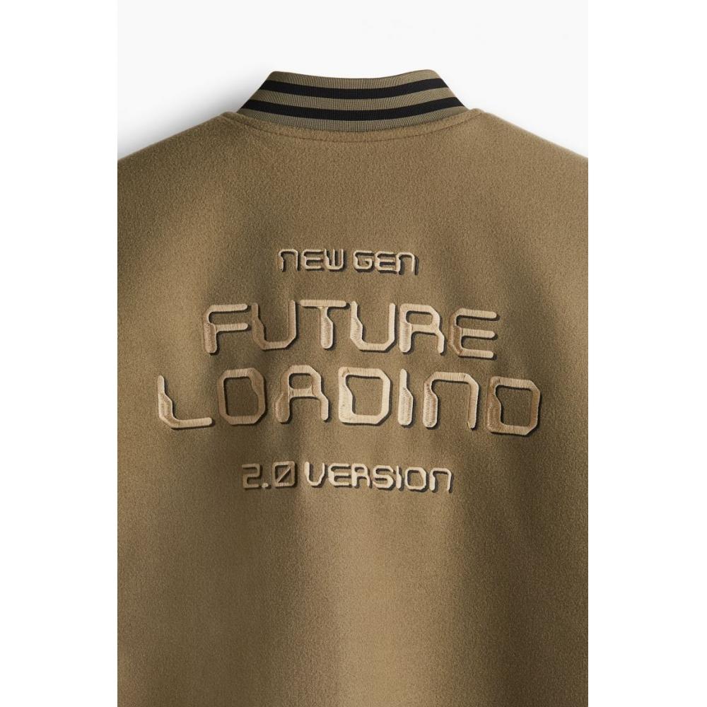 H M Baseball Jacket Loose Fit Beige Black