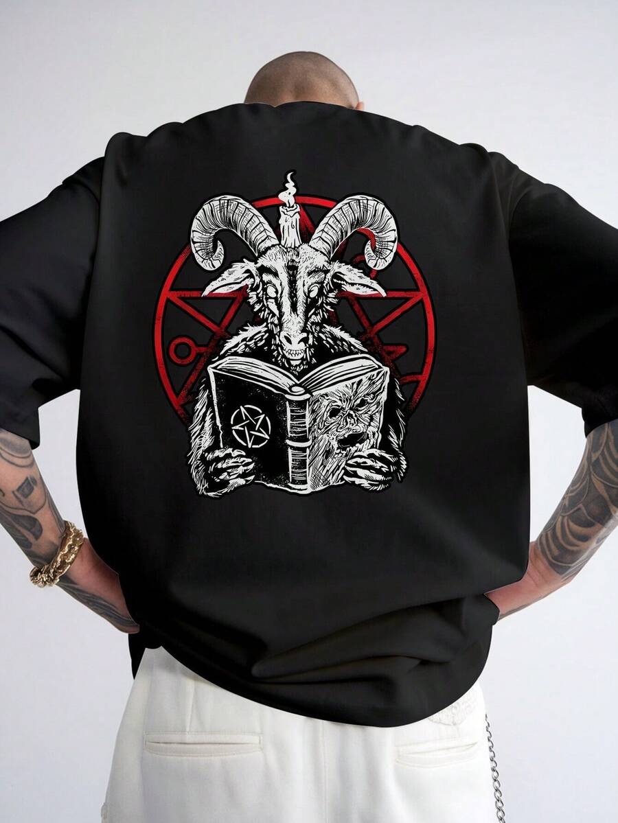 [Graphic T-Shirt] Black Graphic Men s T-Shirt Casual Summer Tee With Goat Head S
