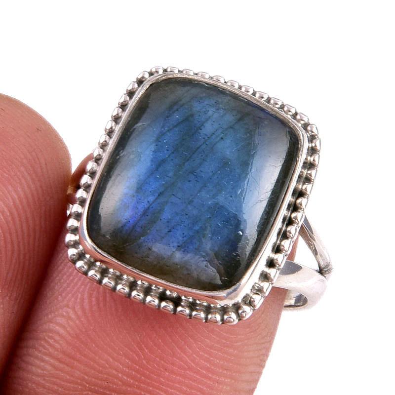 

Natural Labradorite Gemstone 925 Solid Sterling Silver Jewelry Ring S.7.5 J6K44