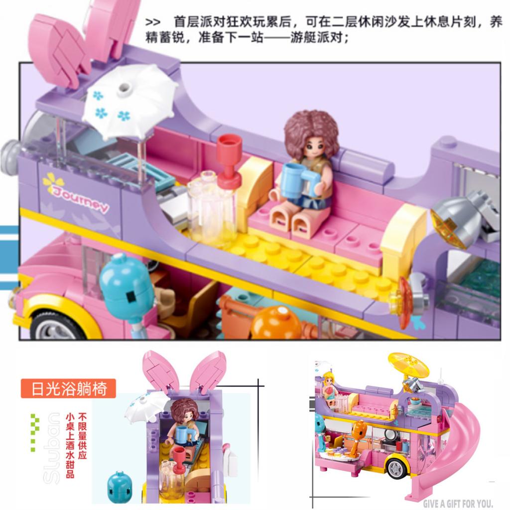 Sluban First-Class 412Pcs City-Area High-Standard Construction First-Class Block Collection Kit High-Standard Pink High-Standard Rabbit