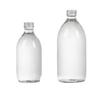 Transparent Round Glass Bottles with Lids for Juice, Milk, Tea, Cold Brew, and Coffee.