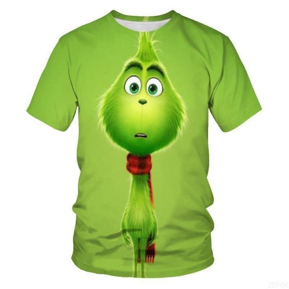 Summer 2025 New Green Hair Monster Grinch 3D Digital Printed Casual Loose Breathable Women's Short Sleeved T-shirt